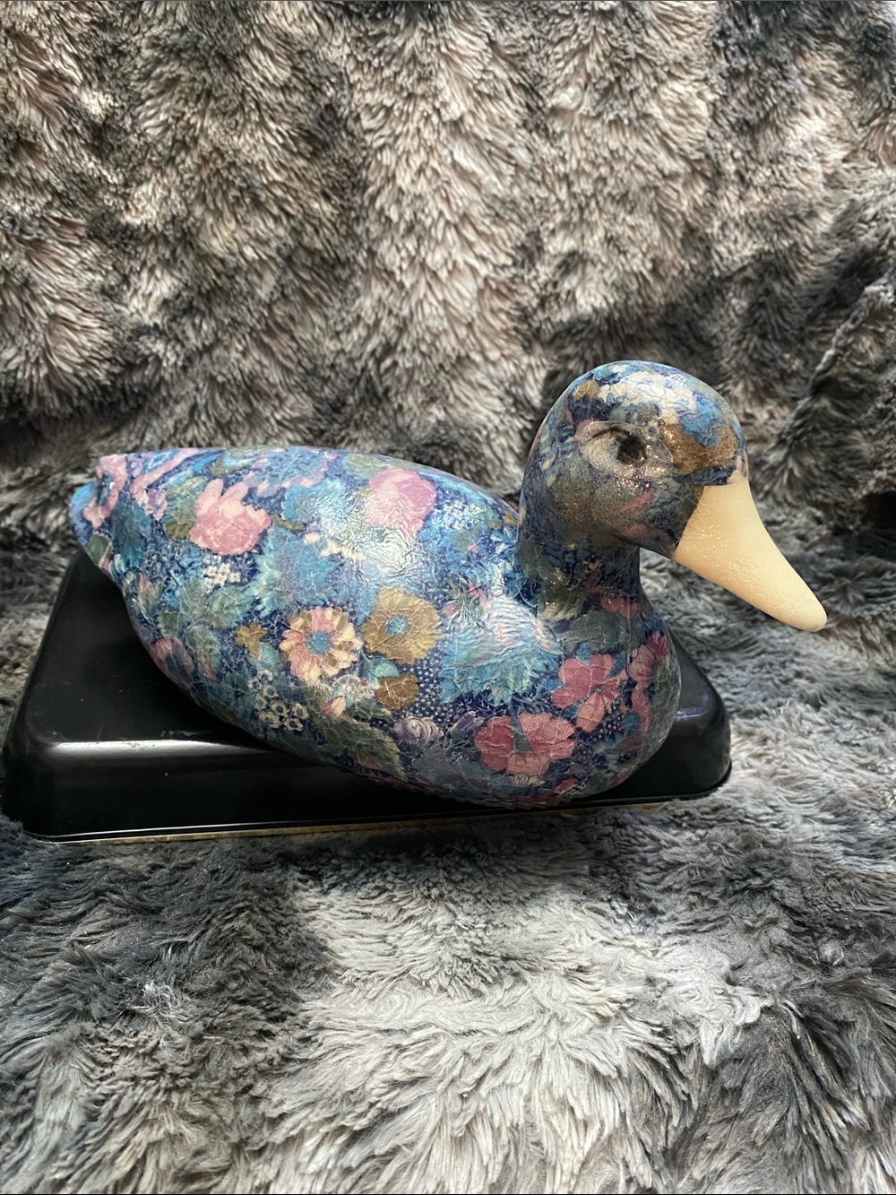 Decorative Decoupage Floral Duck Figurine